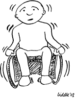 A wheelchair user looks shaken